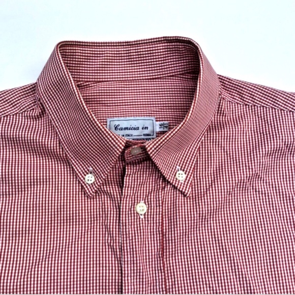 Camicia In Roma red checkered 2 fold cotton Sz 16 made in Italy 🇮🇹 - Picture 1 of 11
